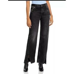 NWT Free People Women Black High Rise Straight Leg Button Fly Denim Jeans Sz 27
